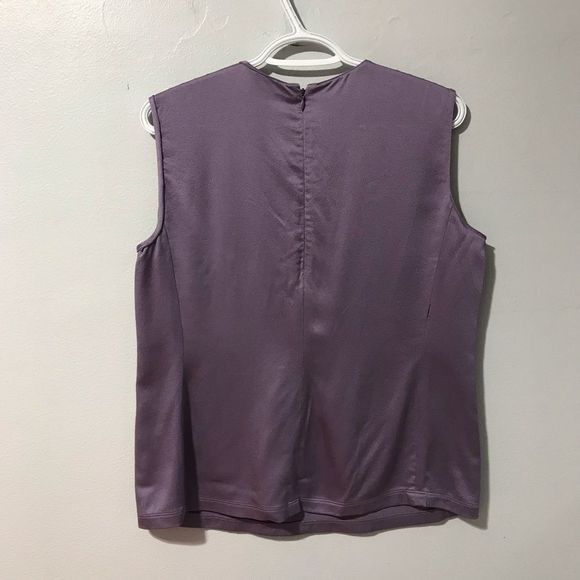 Ellen Tracy Women Purple 100% Silk Sleeveless Tops - Picture 2 of 4